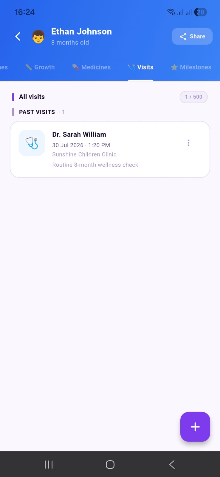 VitalSign milestone screen