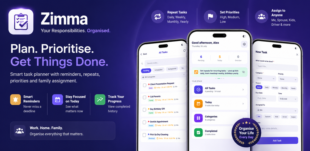 Zimma recurring task and responsibility planner