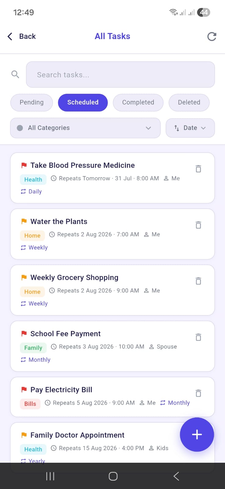Zimma scheduled recurring tasks
