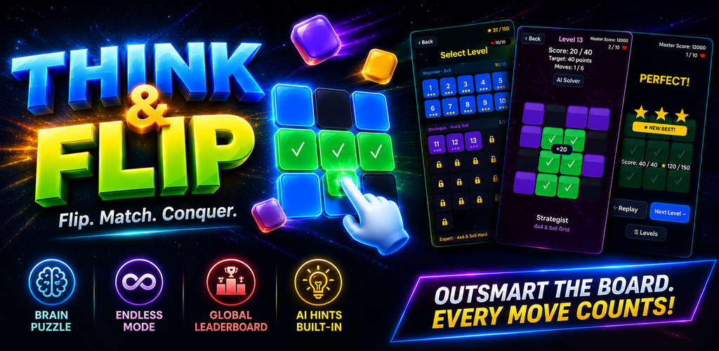 Think & Flip puzzle game promotional graphic