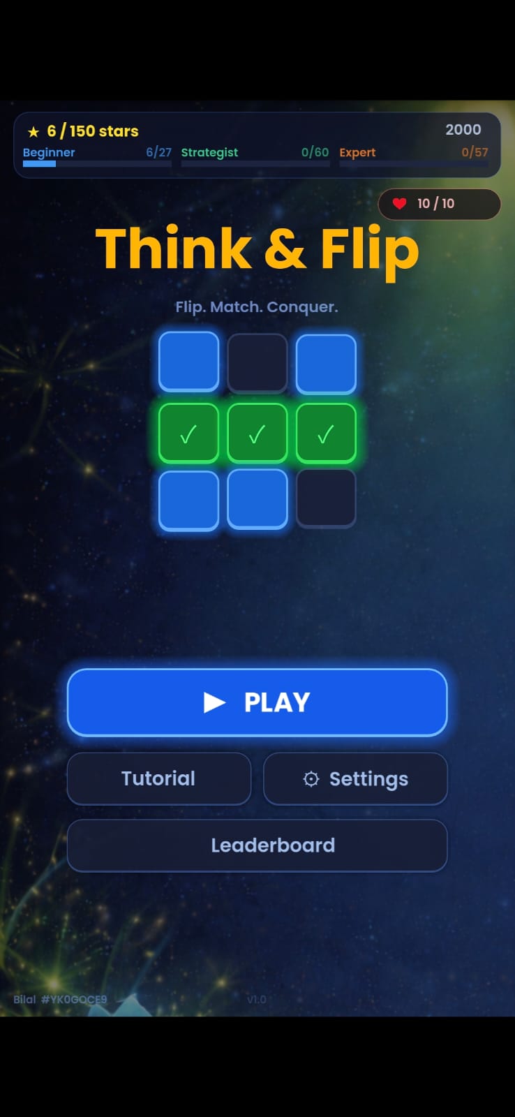 Think & Flip main menu