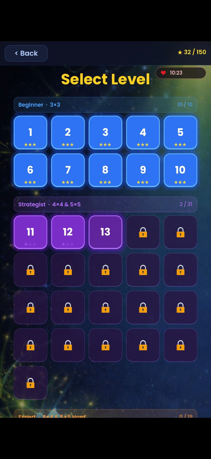 Think & Flip level selection screen