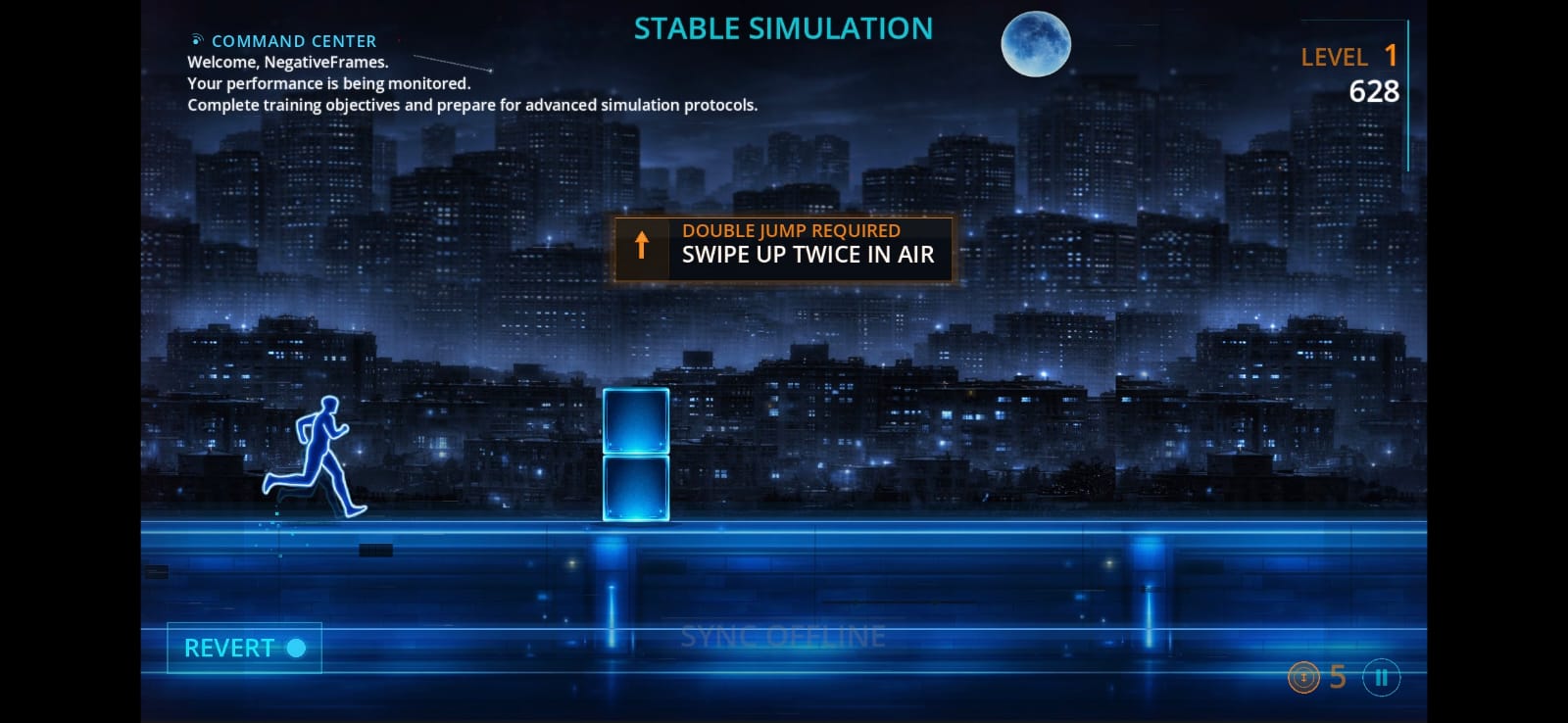 TimeSplit gameplay with adaptive simulation message